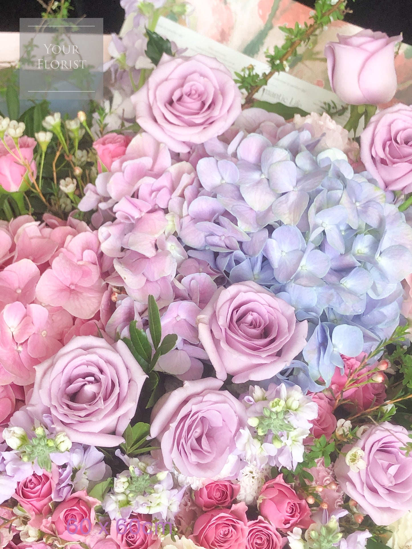 3 Hydrangeas & Purple Rose Bouquet 繡球花紫玫瑰特大花束
