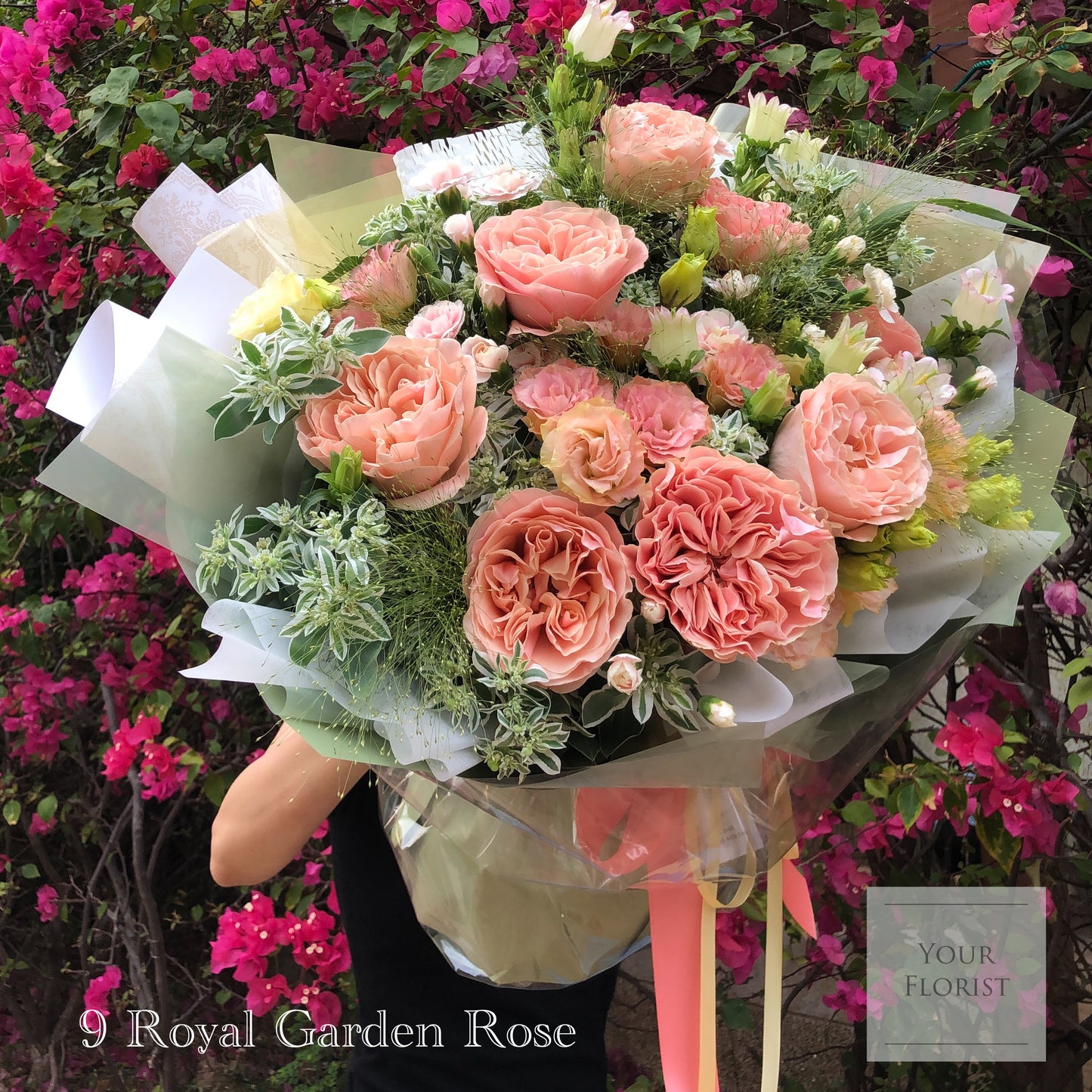 9 Heart Shape Garden Rose Bouquet 9枝庭園玫瑰花束