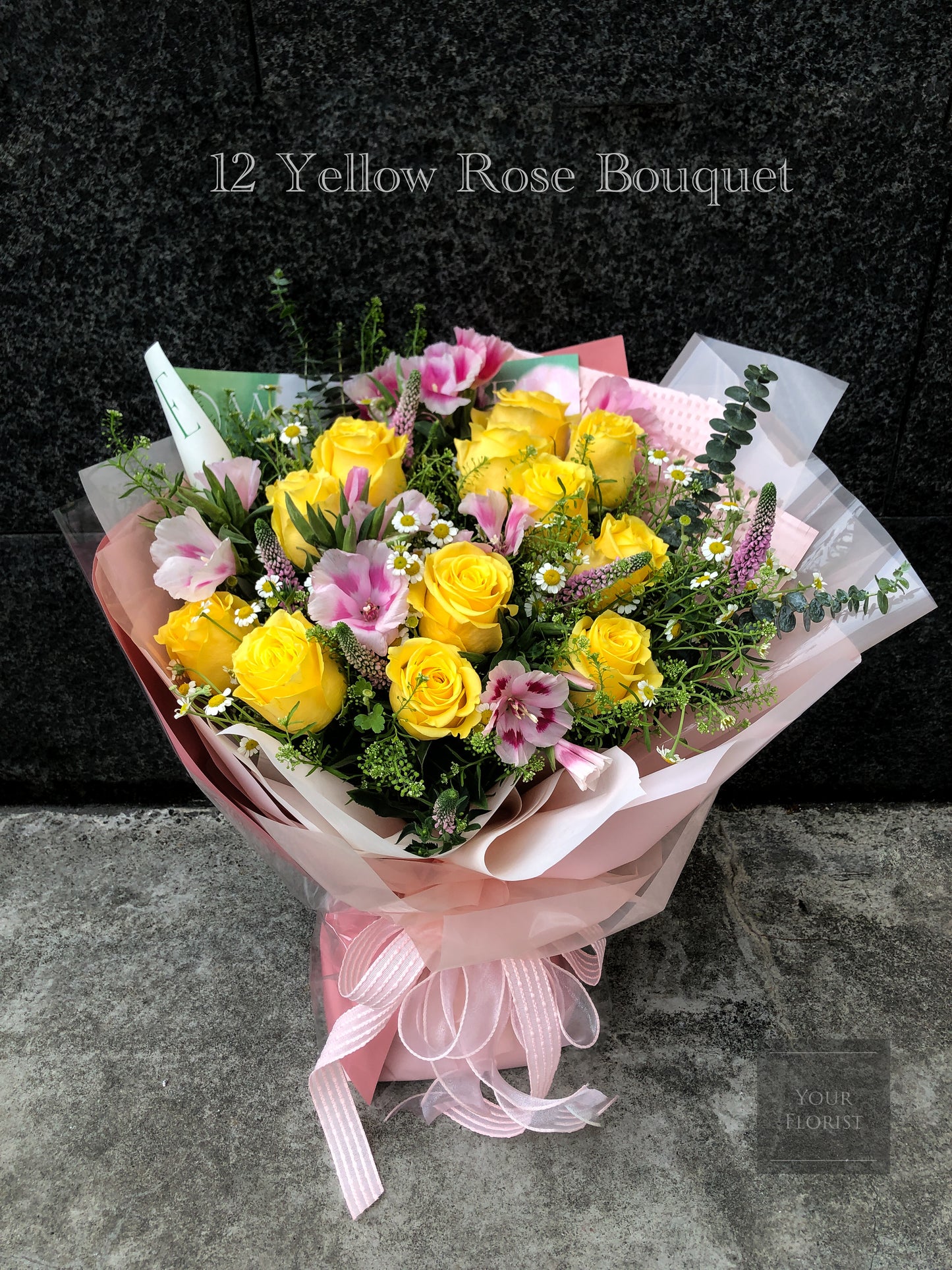 12 Yellow Rose Bouquet 黃玫瑰花束