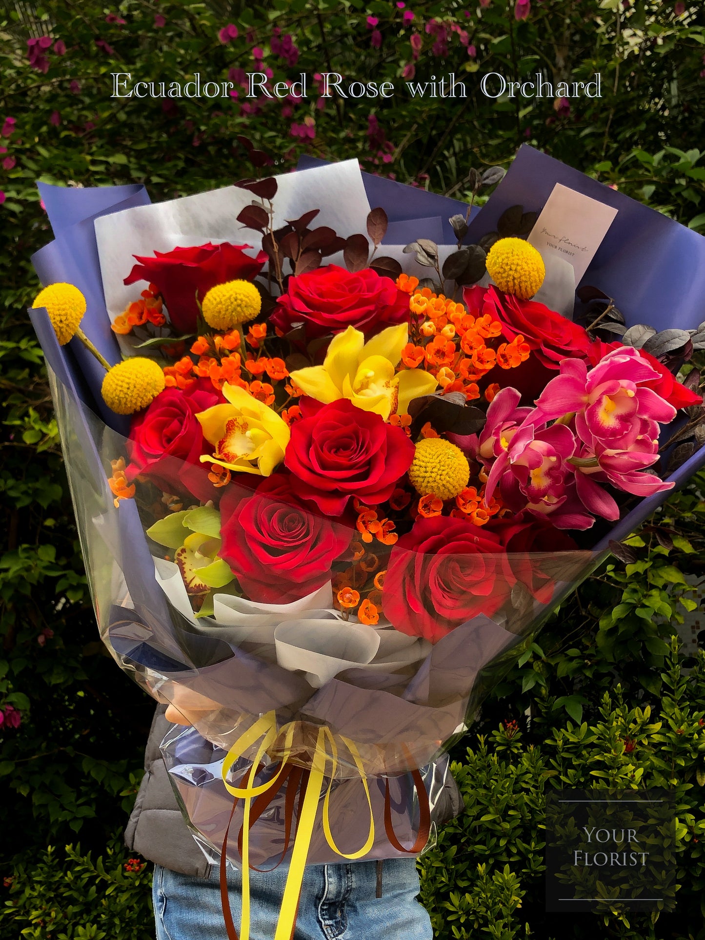 9 Ecuador Red Rose with Orchid Bouquet 厄瓜多紅玫瑰 + 蕙蘭花束