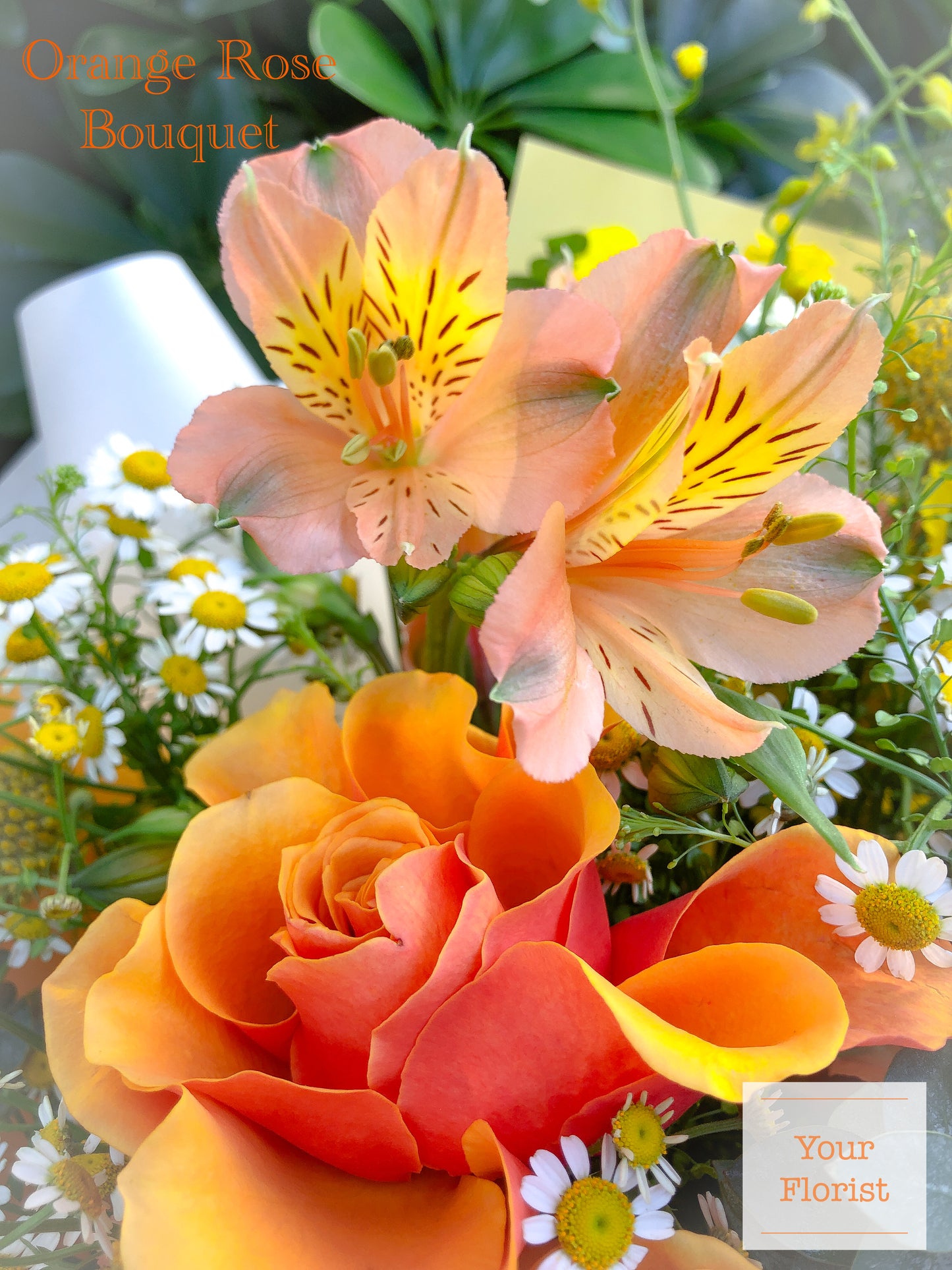 Orange Rose Light Yellow Carnation Hand Tied Bouquet橙玫瑰淺黃康乃馨手棒花束