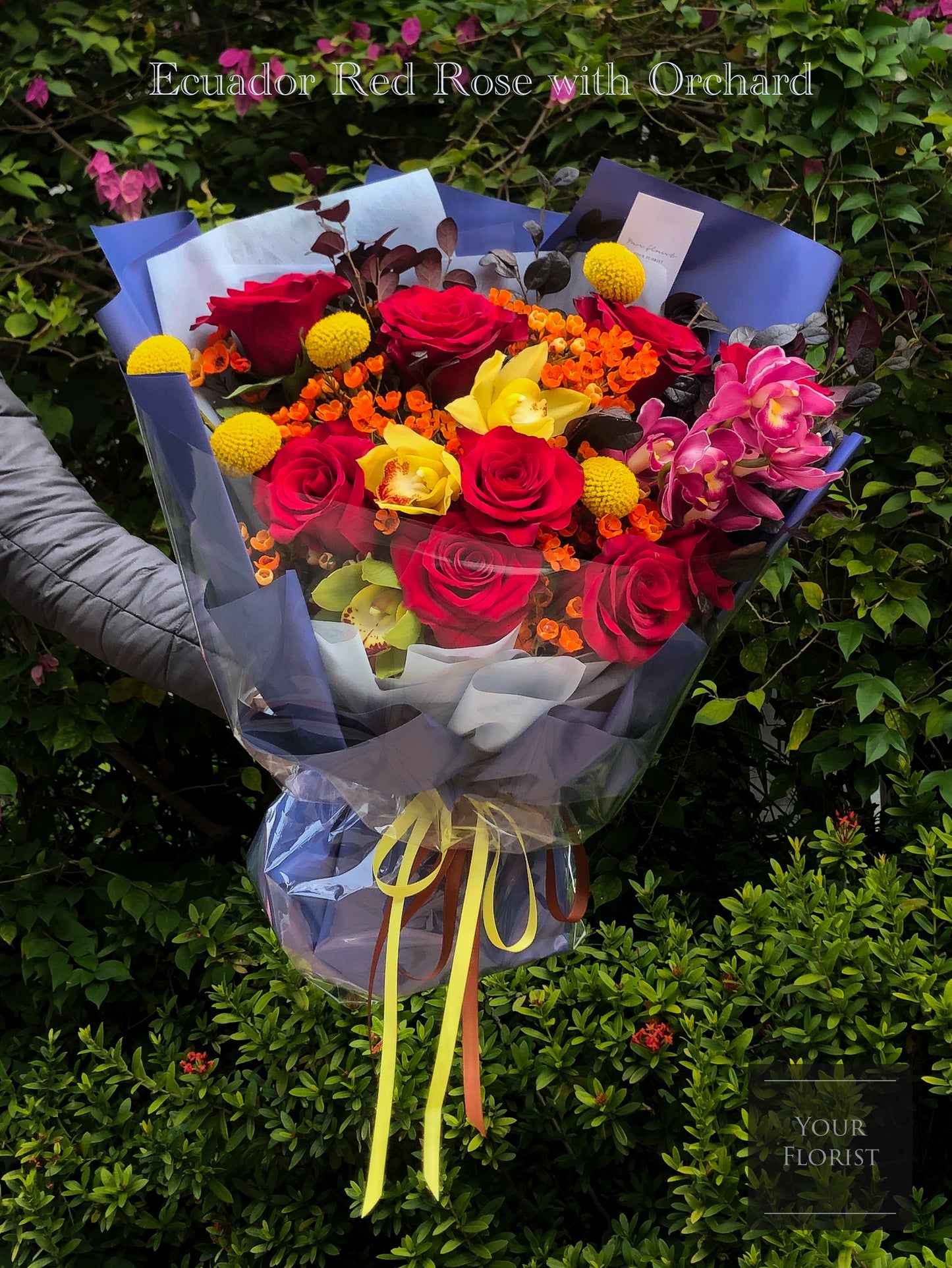 9 Ecuador Red Rose with Orchid Bouquet 厄瓜多紅玫瑰 + 蕙蘭花束