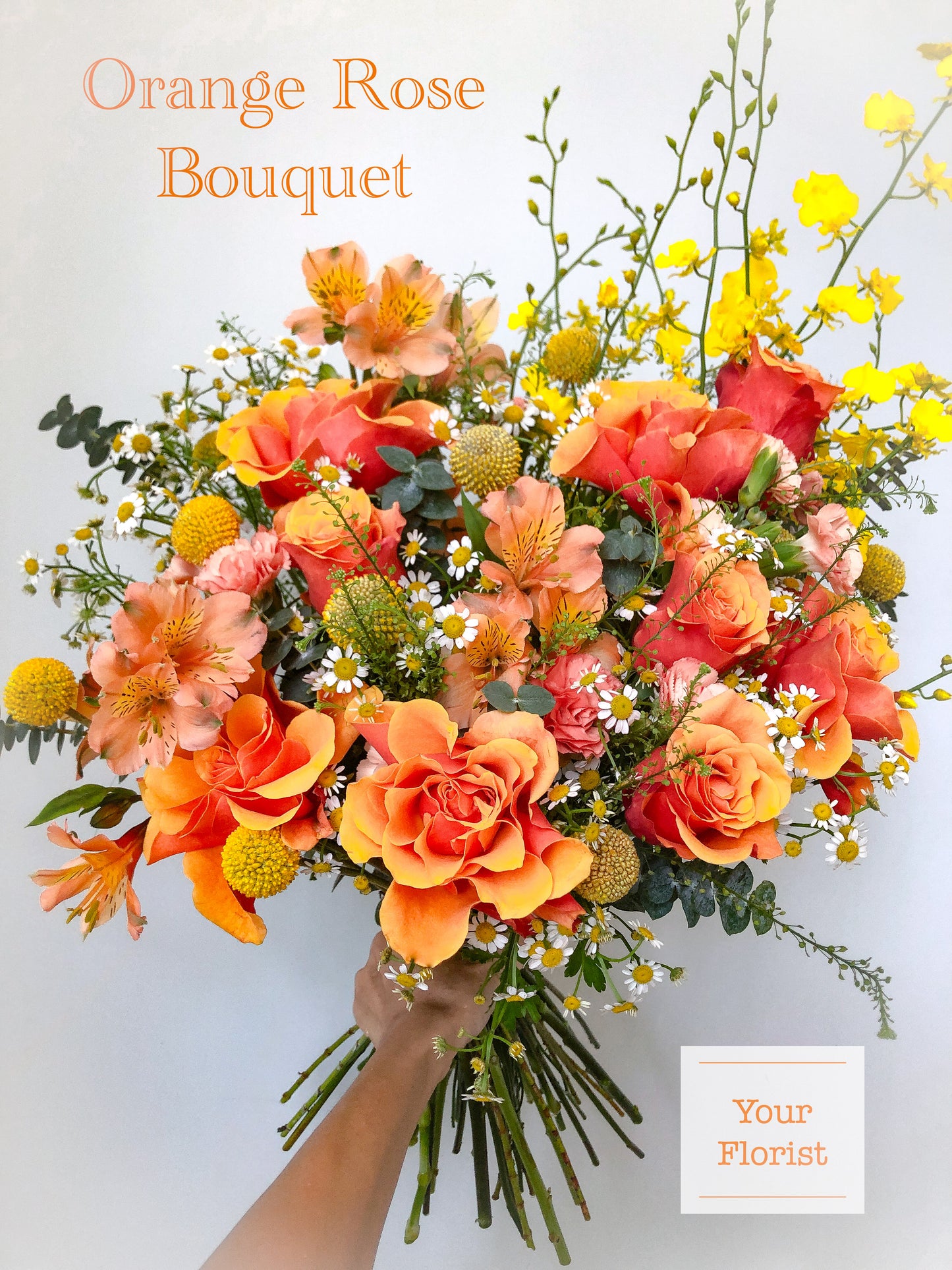 Orange Rose Light Yellow Carnation Hand Tied Bouquet橙玫瑰淺黃康乃馨手棒花束