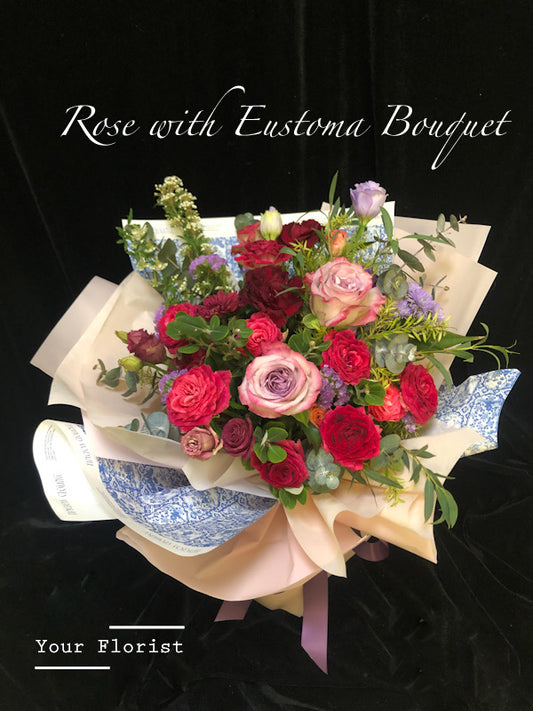 Pink Rose with Eustoma Bouquet粉紅玫瑰小玫瑰桔梗花束