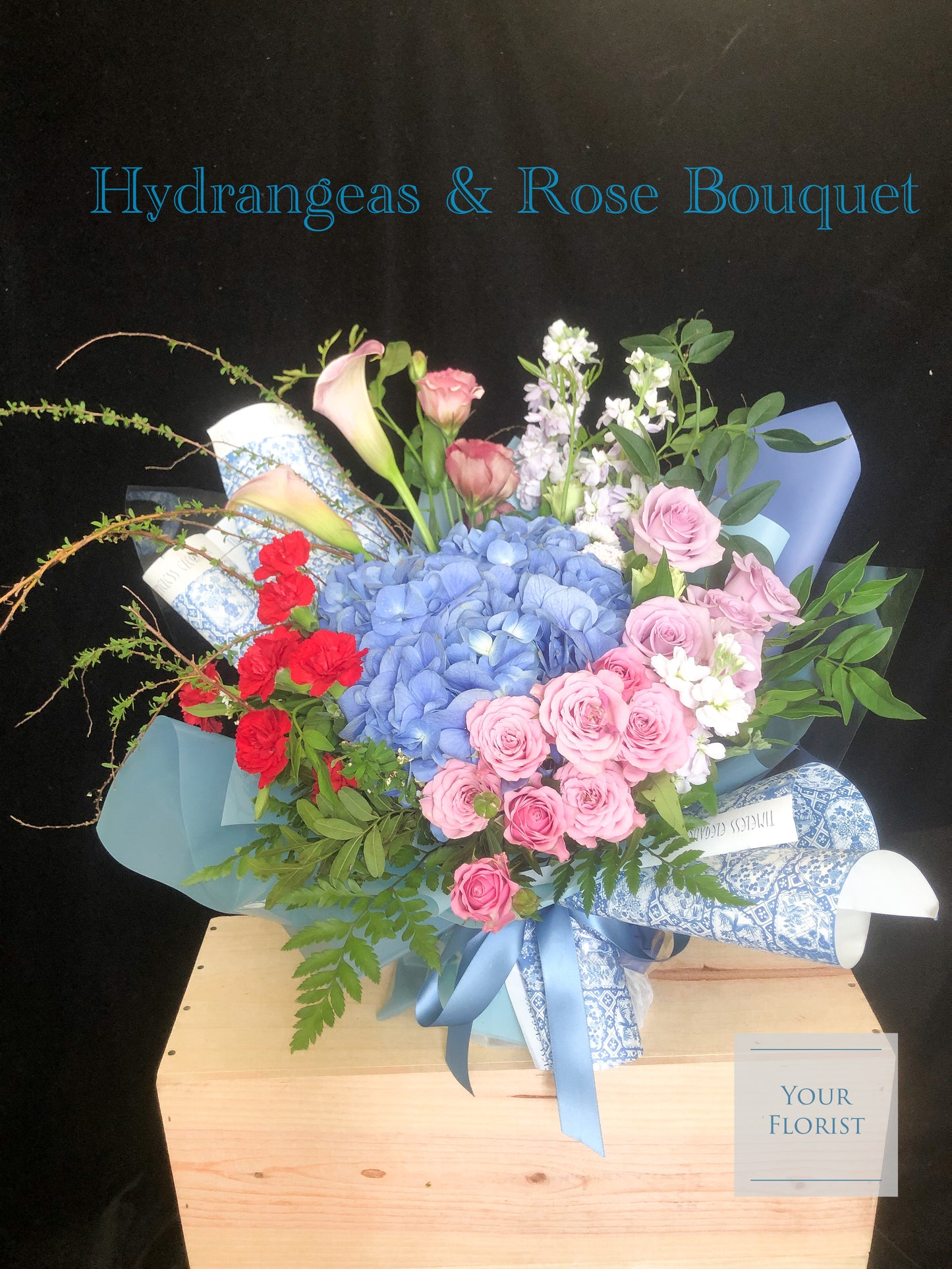 Hydrangeas & Purple Rose Bouquet 繡球花紫玫瑰花束