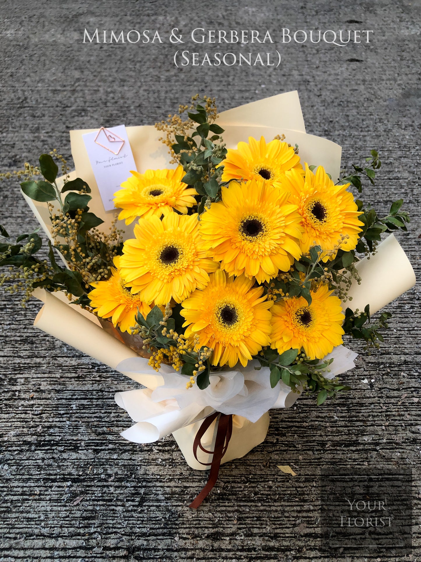 Mimosa & Gerbera Bouquet (Seasonal) 金合歡太陽菊花束（季節性）