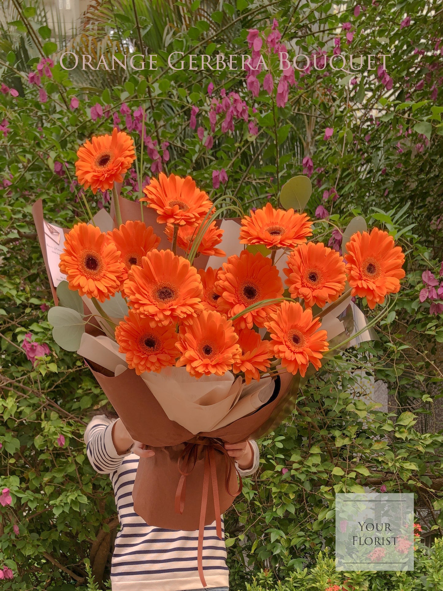 Orange Gerbera Hand Tied Bouquet (Structural Design) 橙太陽菊架構式手綁花束