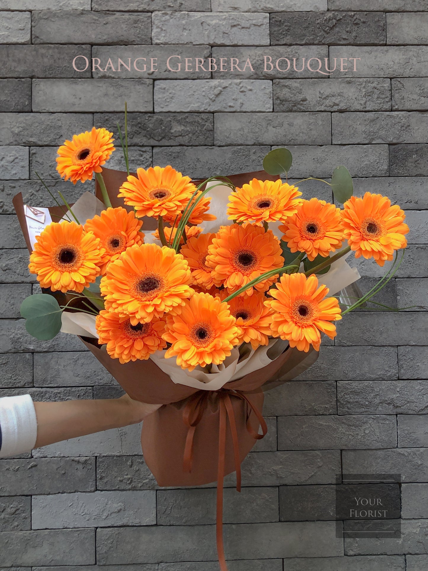 Orange Gerbera Hand Tied Bouquet (Structural Design) 橙太陽菊架構式手綁花束