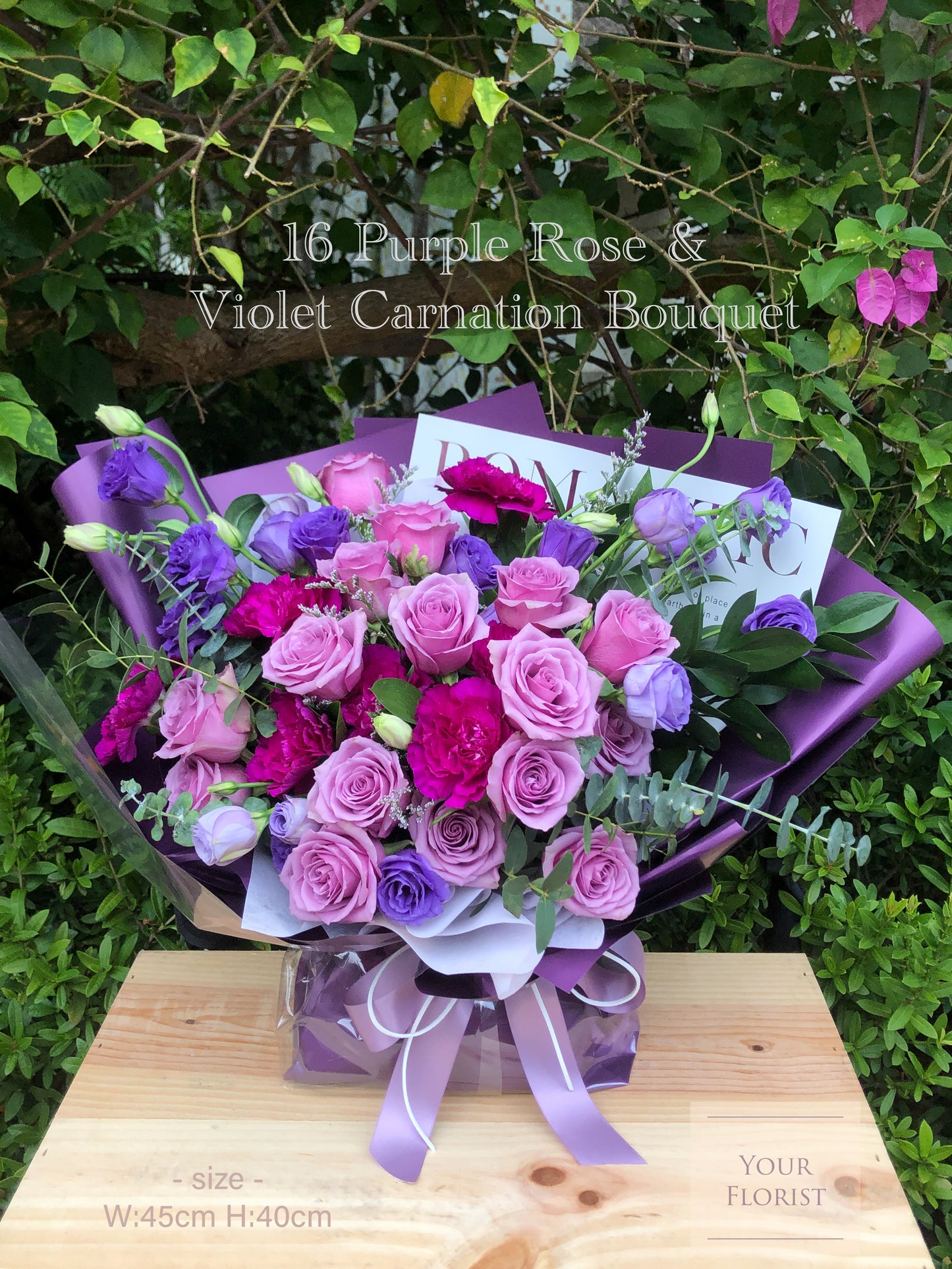 16 Purple Rose & Violet Carnation Bouquet