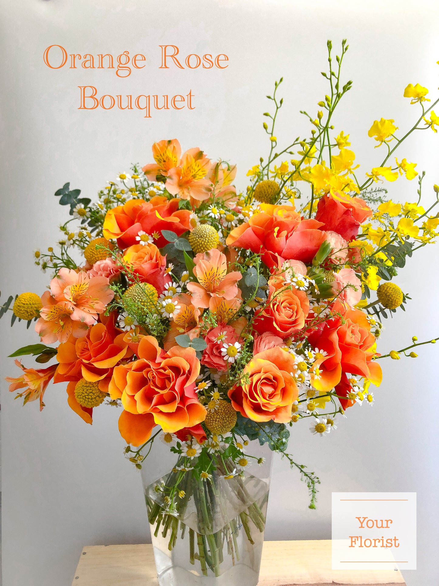 Orange Rose Light Yellow Carnation Hand Tied Bouquet橙玫瑰淺黃康乃馨手棒花束