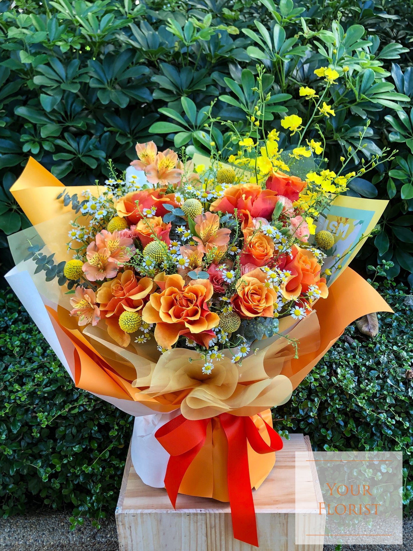 Orange Rose Light Yellow Carnation Bouquet橙玫瑰淺黃康乃馨花束