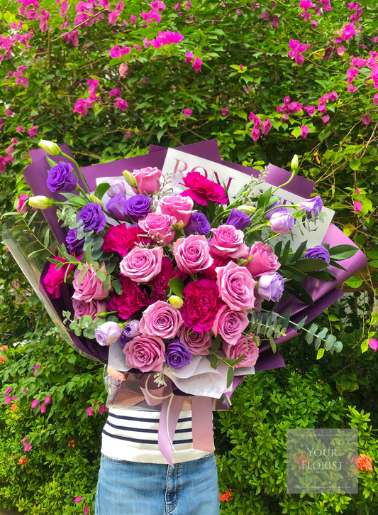 16 Purple Rose & Violet Carnation Bouquet