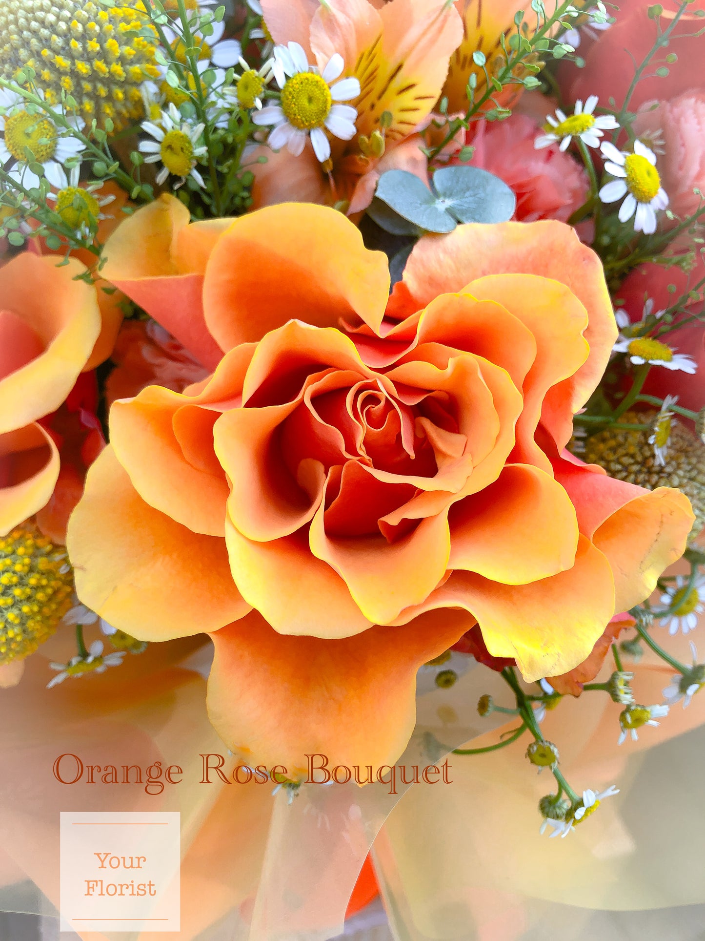 Orange Rose Light Yellow Carnation Hand Tied Bouquet橙玫瑰淺黃康乃馨手棒花束