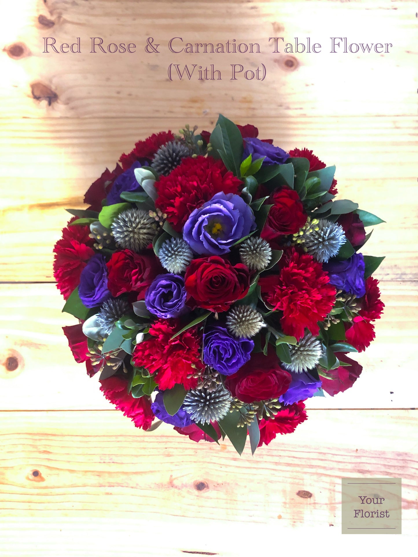 Red Rose & Carnation Table Flower WITH Pot