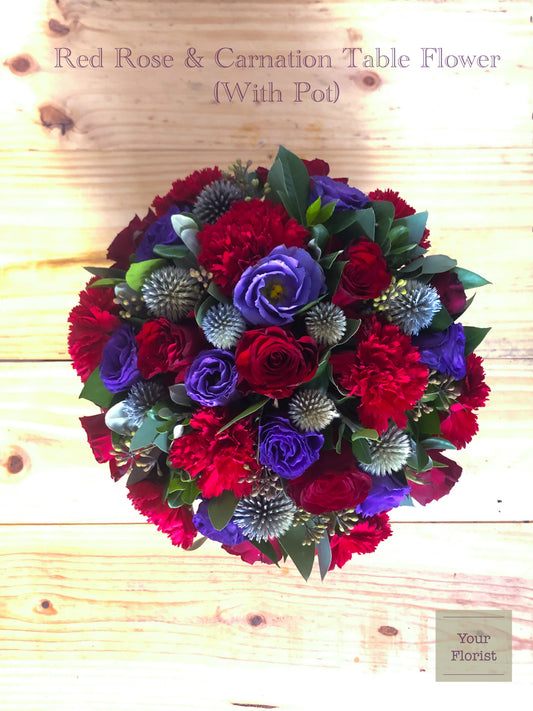 Red Rose & Carnation Table Flower WITH Pot