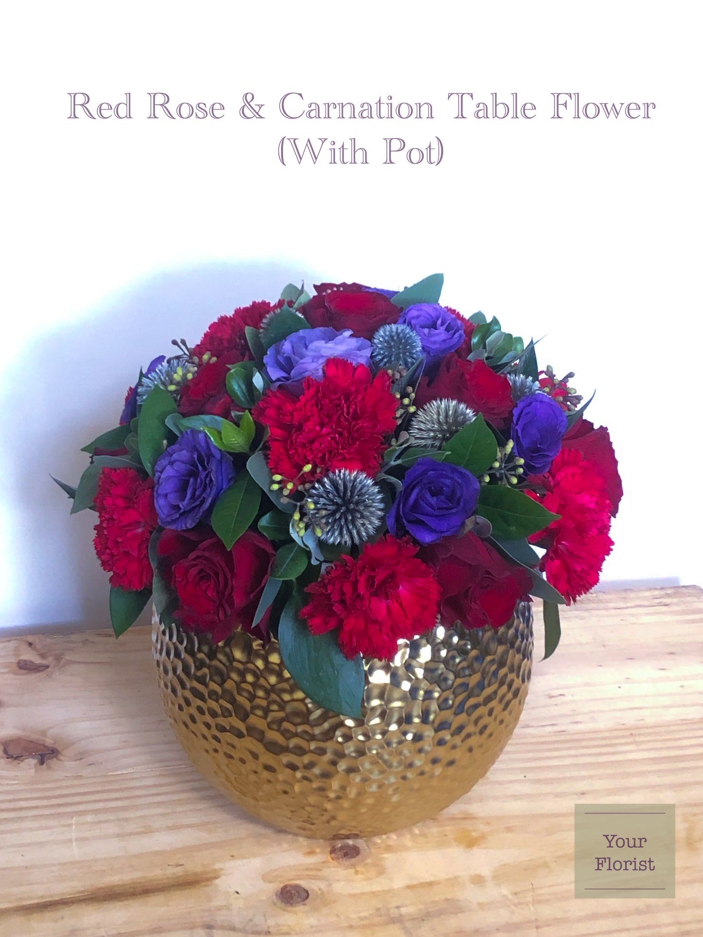 Red Rose & Carnation Table Flower WITH Pot