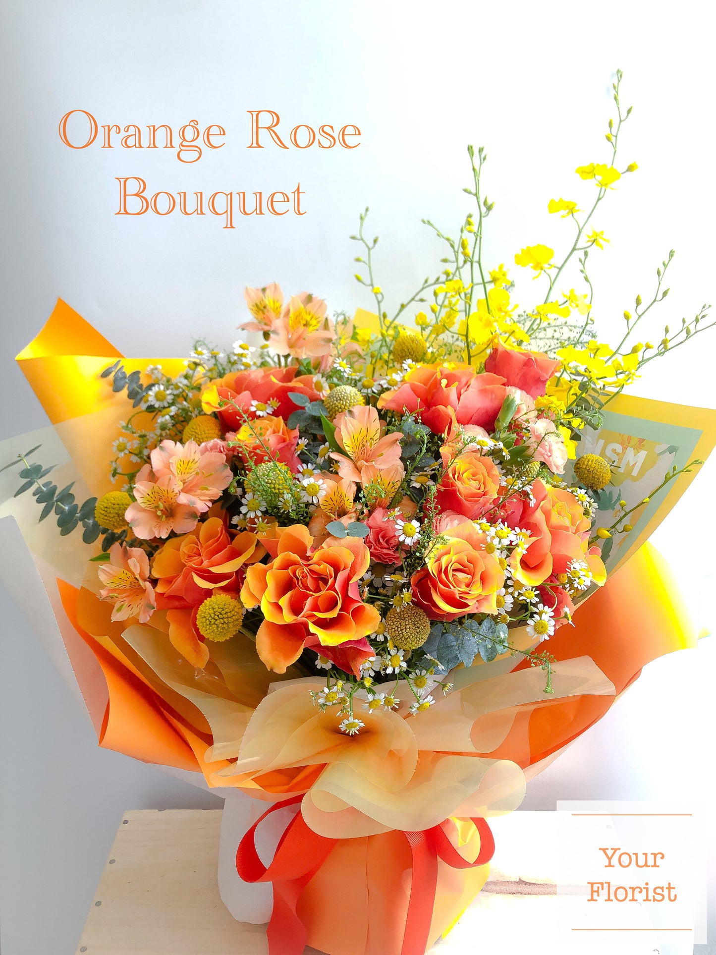 Orange Rose Light Yellow Carnation Bouquet橙玫瑰淺黃康乃馨花束