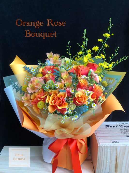 Orange Rose Light Yellow Carnation Bouquet橙玫瑰淺黃康乃馨花束